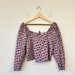 MADEWELL Cropped Seersucker Square-Neck Top Mauve Floral Cotton